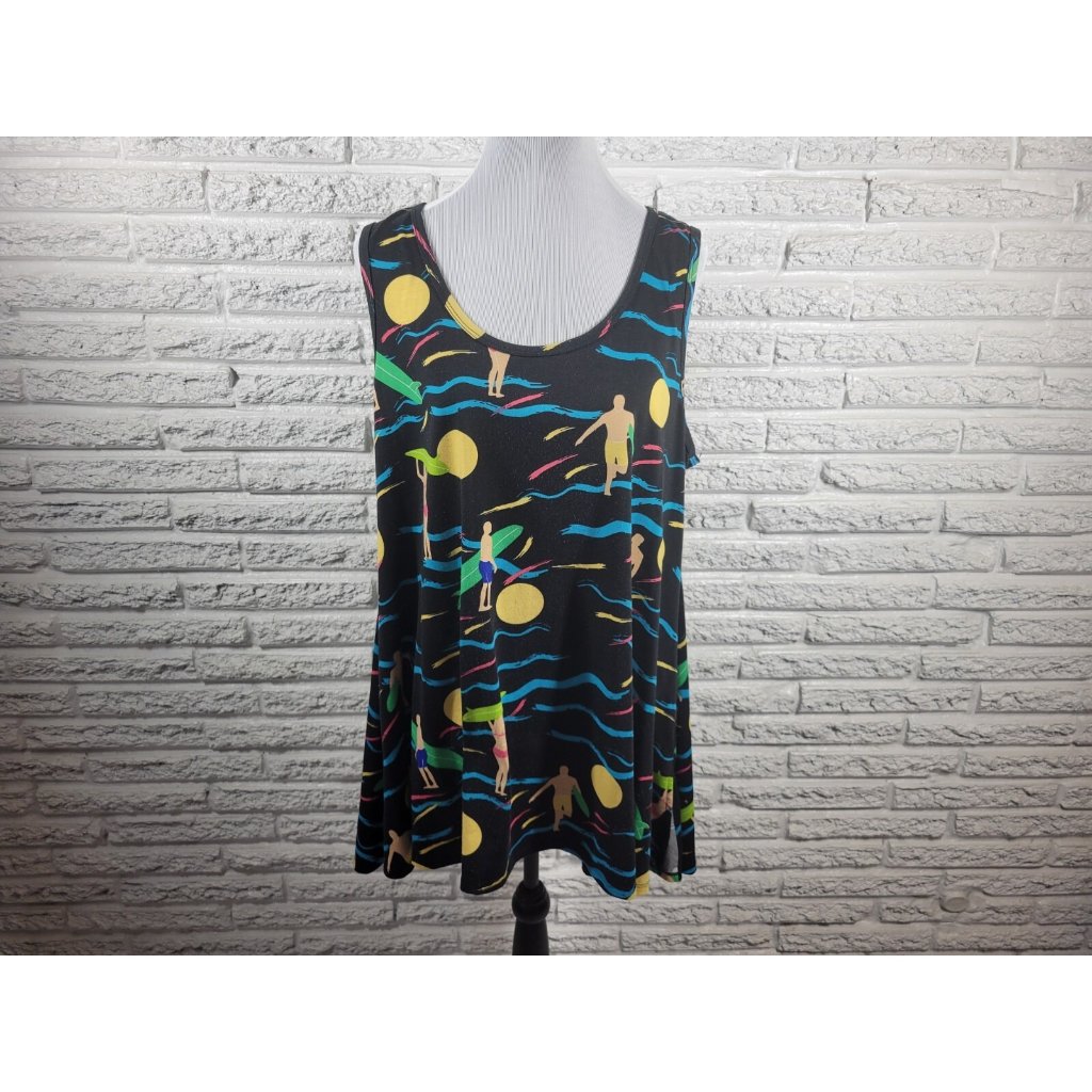 Lularoe Womens Top Extra Large Tank Tunic Black Poly Blend Surfer Surfing D3xe